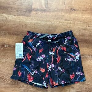 lululemon athletica Black Swim Trunks with Red & Purple Floral Print